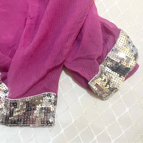 🛍️ 3/$30 | SilkLand Pink & Silver Sequin Silk Camisole Tank Top Mcbling Y2K - Picture 5 of 6